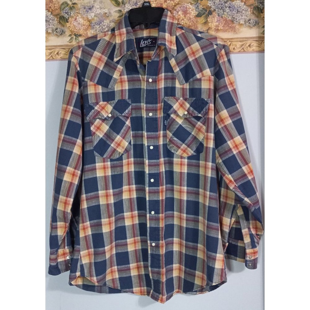 Levi's Medium Plaid Snap Casual Western Rock Cowboy Regular Fit Shirt